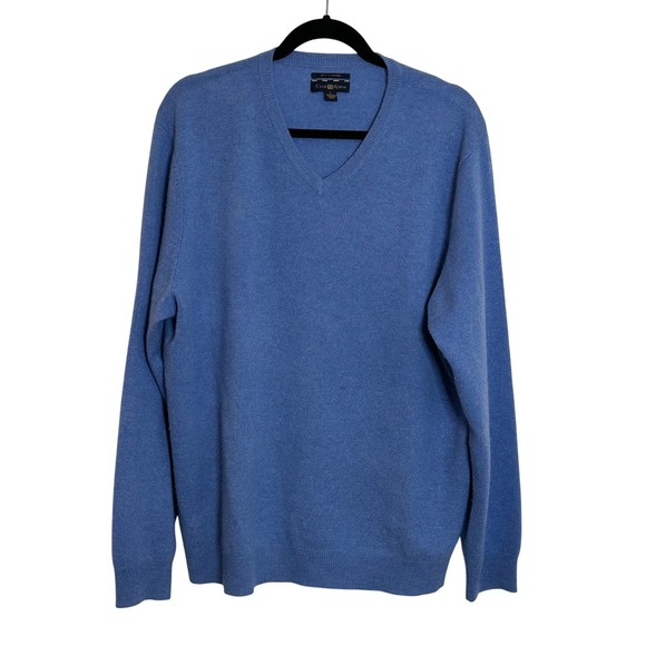 Club Room Other - Club Room 100% 2-Ply Cashmere V Neck Sweater Men's Size L Blue Classic Preppy